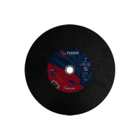 Tiger 57091 Flat Large Long Life Cut-Off Wheel, 14 in Dia x 1/8 in THK, 1 in Center Hole, A30R Grit, Premium Aluminum Oxide Abrasive