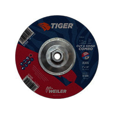 Tiger 57104 Combination Long Life Performance Line Depressed Center Combo Wheel, 7 in Dia x 1/8 in THK, 30 Grit, Premium Aluminum Oxide Abrasive