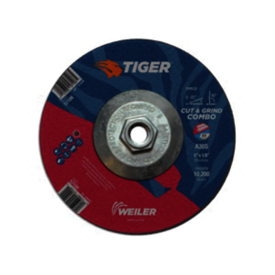 Tiger 57108 Combination Long Life Performance Line Depressed Center Combo Wheel, 6 in Dia x 1/8 in THK, 30 Grit, Premium Aluminum Oxide Abrasive