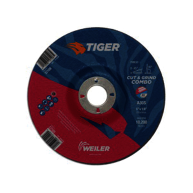 Tiger 57109 Combination Long Life Performance Line Depressed Center Combo Wheel, 6 in Dia x 1/8 in THK, 7/8 in Center Hole, 30 Grit, Premium Aluminum Oxide Abrasive