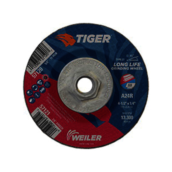 Weiler 57120, 4-1/2 in, Type 27, Performance Line, Depressed Center Grinding Wheel