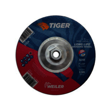 Tiger 57134 Performance Line Depressed Center Grinding Wheel, 7 in Dia x 1/4 in THK, 24 Grit, Premium Aluminum Oxide Abrasive