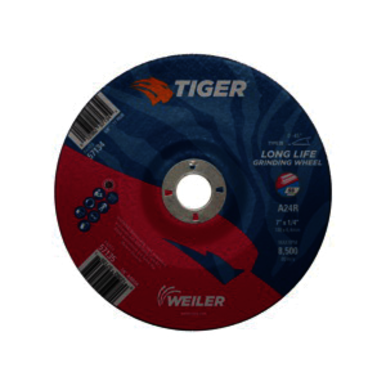 Tiger 57135 Performance Line Depressed Center Grinding Wheel, 7 in Dia x 1/4 in THK, 7/8 in Center Hole, 24 Grit, Premium Aluminum Oxide Abrasive