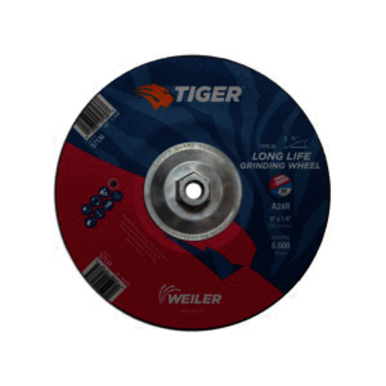 Tiger 57136 Performance Line Depressed Center Grinding Wheel, 9 in Dia x 1/4 in THK, 24 Grit, Premium Aluminum Oxide Abrasive