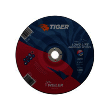 Tiger 57137 Performance Line Depressed Center Grinding Wheel, 9 in Dia x 1/4 in THK, 7/8 in Center Hole, 24 Grit, Premium Aluminum Oxide Abrasive