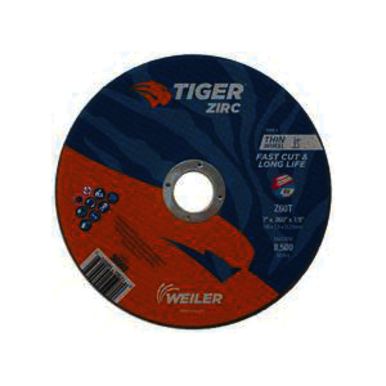 Tiger 58003 Fast Cut and Long Life Flat Performance Line Thin Cut-Off Wheel, 7 in Dia x 0.06 in THK, 7/8 in Center Hole, Z60T Grit, Zirconia Alumina Abrasive