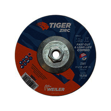Tiger 58054 Combination Fast and Long Life Performance Line Depressed Center Combo Wheel, 6 in Dia x 1/8 in THK, 30 Grit, Zirconia Alumina Abrasive
