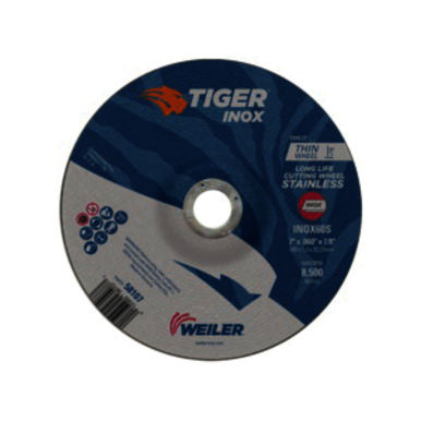 Tiger INOX 58107 Contaminant-Free Long Life Performance Line Thin Depressed Center Cutting Wheel, 7 in Dia x 0.06 in THK, 7/8 in Center Hole, 60 Grit, White Aluminum Oxide Abrasive