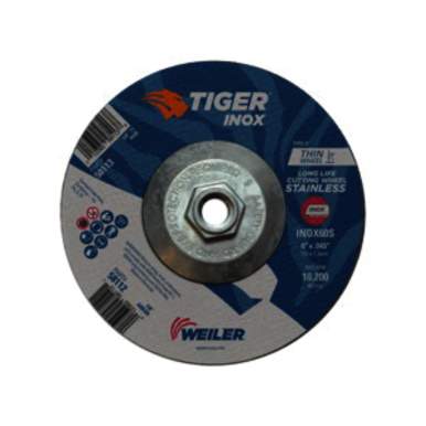 Tiger INOX 58113 Contaminant-Free Long Life Performance Line Thin Depressed Center Cutting Wheel, 6 in Dia x 0.045 in THK, 60 Grit, White Aluminum Oxide Abrasive