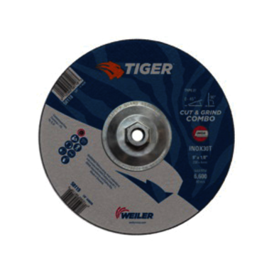 Tiger INOX 58118 Combination Contaminant-Free Long Life Performance Line Depressed Center Combo Wheel, 9 in Dia x 1/8 in THK, 30 Grit, White Aluminum Oxide Abrasive