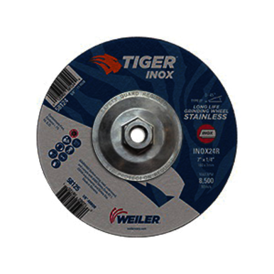 Tiger INOX 58124 Contaminant-Free Performance Line Depressed Center Grinding Wheel, 7 in Dia x 1/4 in THK, 24 Grit, White Aluminum Oxide Abrasive