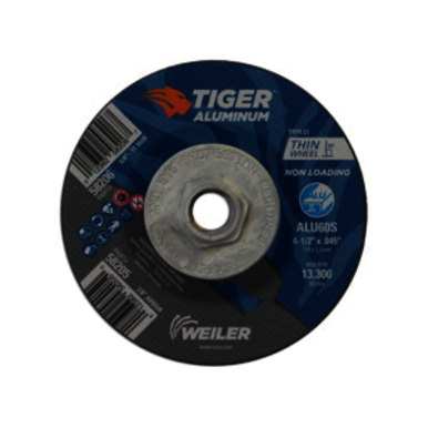 Tiger 58206 Long Life Non-Loading Performance Line Depressed Center Cutting Wheel, 4-1/2 in Dia x 0.045 in THK, 60 Grit, Silicon Carbide/Aluminum Oxide Abrasive