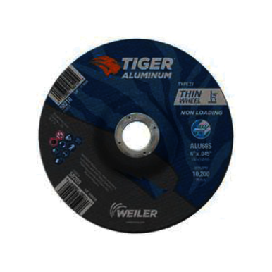 Tiger 58209 Long Life Non-Loading Performance Line Depressed Center Cutting Wheel, 6 in Dia x 0.045 in THK, 7/8 in Center Hole, 60 Grit, Silicon Carbide/Aluminum Oxide Abrasive