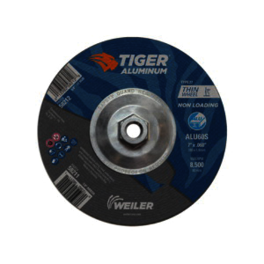 Tiger 58212 Long Life Non-Loading Performance Line Depressed Center Cutting Wheel, 7 in Dia x 0.06 in THK, 60 Grit, Silicon Carbide/Aluminum Oxide Abrasive