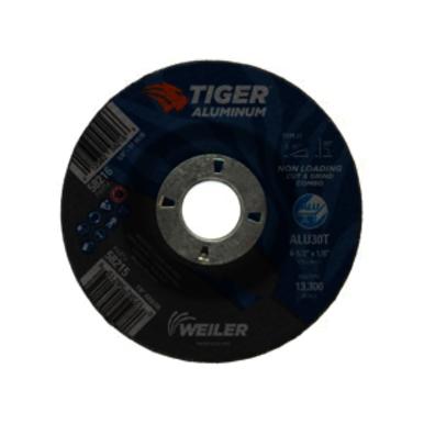 Tiger 58215 Combination Contaminant-Free Long Life Non-Loading Performance Line Depressed Center Combo Wheel, 4-1/2 in Dia x 1/8 in THK, 7/8 in Center Hole, 30 Grit, Silicon Carbide/Aluminum Oxide Abrasive