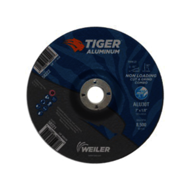Tiger 58221 Combination Contaminant-Free Long Life Non-Loading Performance Line Depressed Center Combo Wheel, 7 in Dia x 1/8 in THK, 7/8 in Center Hole, 30 Grit, Silicon Carbide/Aluminum Oxide Abrasive
