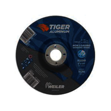Tiger 58229 Contaminant-Free Non-Loading Performance Line Depressed Center Grinding Wheel, 6 in Dia x 1/4 in THK, 7/8 in Center Hole, 24 Grit, Silicon Carbide/Aluminum Oxide Abrasive