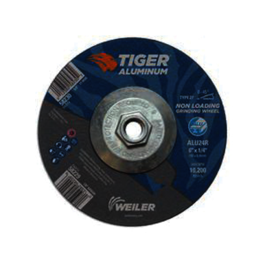 Tiger 58230 Contaminant-Free Non-Loading Performance Line Depressed Center Grinding Wheel, 6 in Dia x 1/4 in THK, 24 Grit, Silicon Carbide/Aluminum Oxide Abrasive