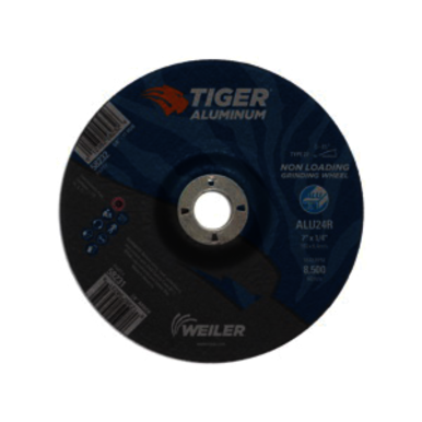 Tiger 58231 Contaminant-Free Non-Loading Performance Line Depressed Center Grinding Wheel, 7 in Dia x 1/4 in THK, 7/8 in Center Hole, 24 Grit, Silicon Carbide/Aluminum Oxide Abrasive