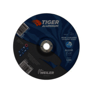 Tiger 58233 Contaminant-Free Non-Loading Performance Line Depressed Center Grinding Wheel, 9 in Dia x 1/4 in THK, 7/8 in Center Hole, 24 Grit, Silicon Carbide/Aluminum Oxide Abrasive