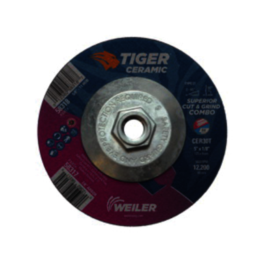 Tiger 58318 Combination Long Life Performance Line Superior Life and Cut Depressed Center Combo Wheel, 5 in Dia x 1/8 in THK, 30 Grit, Ceramic Alumina Abrasive