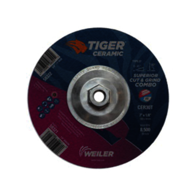 Tiger 58324 Combination Long Life Performance Line Superior Life and Cut Depressed Center Combo Wheel, 9 in Dia x 1/8 in THK, 30 Grit, Ceramic Alumina Abrasive