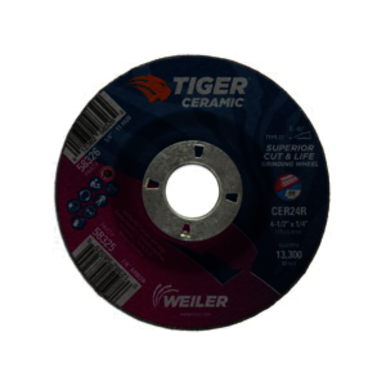 Tiger 58325 Performance Line Superior Life and Cut Depressed Center Grinding Wheel, 4-1/2 in Dia x 1/4 in THK, 7/8 in Center Hole, 24 Grit, Ceramic Alumina Abrasive
