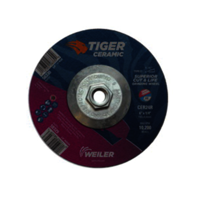 Tiger 58330 Performance Line Superior Life and Cut Depressed Center Grinding Wheel, 6 in Dia x 1/4 in THK, 24 Grit, Ceramic Alumina Abrasive
