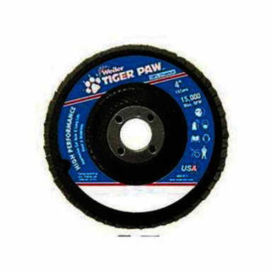 Tiger Paw 51105 High Performance Coated Abrasive Flap Disc, 4 in Dia, 5/8 in Center Hole, 60 Grit, Medium Grade, Zirconia Alumina Abrasive, Type 29/Angled Disc