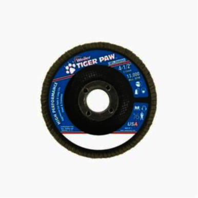 Tiger Paw 51119V High Performance Vending Ready Coated Abrasive Flap Disc, 4-1/2 in Dia, 7/8 in Center Hole, 40 Grit, Coarse Grade, Zirconia Alumina Abrasive, Type 29/Angled Disc