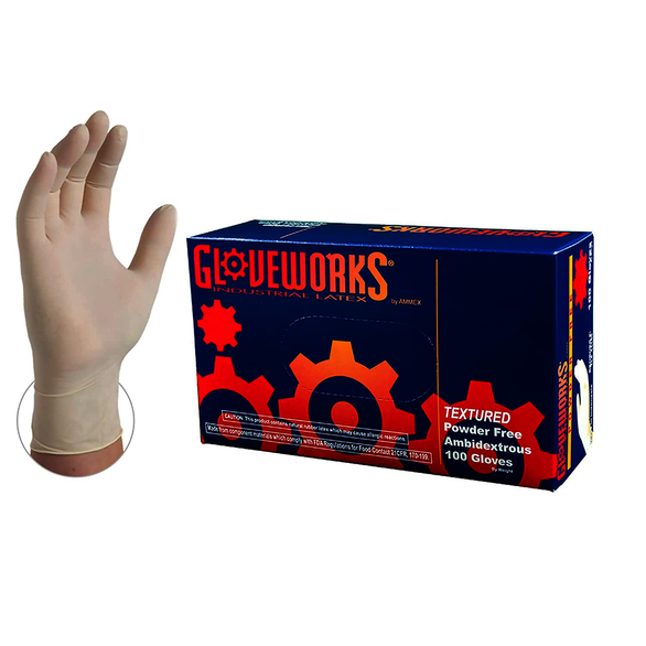 AMMEX Gloveworks Industrial White Latex Gloves, Case of 1000, 4 mil, Size Medium, Powder Free, Textured, Disposable, Non-Sterile, TLF44100