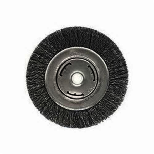 Vortec Pro 06645 Wide Face Wheel Brush, 6 in Dia Brush, 7/8 in W Face, 0.014 in Dia Crimped Filament/Wire, 1/2 to 5/8 in Arbor Hole