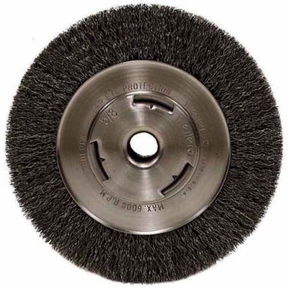 Vortec Pro 06655 Wide Face Wheel Brush, 7 in Dia Brush, 7/8 in W Face, 0.014 in Dia Crimped Filament/Wire, 5/8 in Arbor Hole