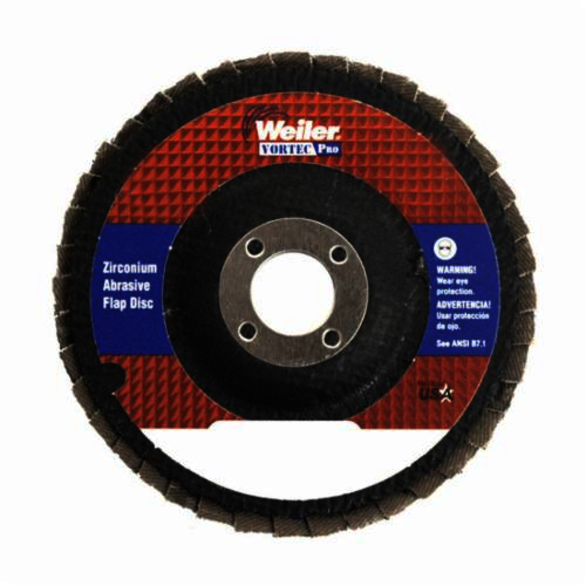 Vortec Pro Wolverine 31338 Fast Cut Coated Abrasive Flap Disc, 4 in Dia, 5/8 in Center Hole, 40 Grit, Coarse Grade, Zirconia Alumina Abrasive, Type 29/Angled Disc