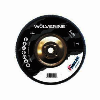 Vortec Pro Wolverine 31421 Fast Cut Coated Abrasive Flap Disc, 7 in Dia, 60 Grit, Medium Grade, Zirconia Alumina Abrasive, Type 27/Flat Disc