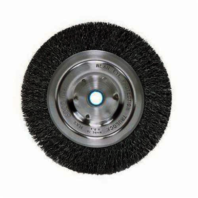 Vortec Pro 36203 Medium Face Wheel Brush, 6 in Dia Brush, 3/4 in W Face, 0.014 in Dia Crimped Filament/Wire, 1/2 to 5/8 in Arbor Hole