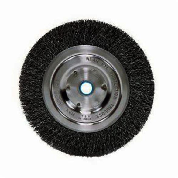 Vortec Pro 36203 Medium Face Wheel Brush, 6 in Dia Brush, 3/4 in W Face, 0.014 in Dia Crimped Filament/Wire, 1/2 to 5/8 in Arbor Hole