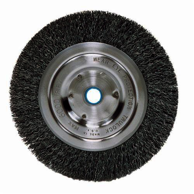Vortec Pro 36204 Wide Face Wheel Brush, 6 in Dia Brush, 7/8 in W Face, 0.014 in Dia Crimped Filament/Wire, 1/2 to 5/8 in Arbor Hole