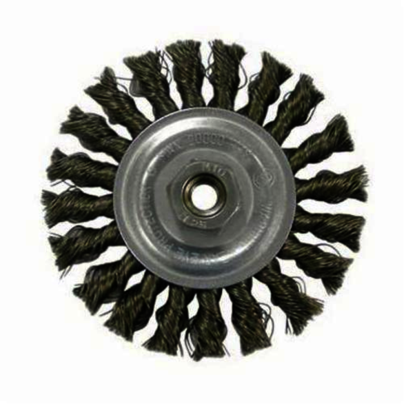 Vortec Pro 36255 Medium Face Wheel Brush With Nut, 4 in Dia Brush, 0.02 in Dia Cable Twist Knot Filament/Wire, 5/8-11 Arbor Hole