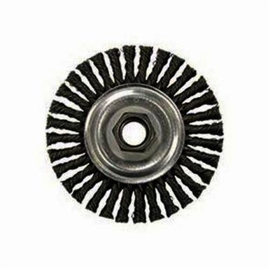 Vortec Pro 36219 Narrow Face Wheel Brush With Nut, 4 in Dia Brush, 0.02 in Dia Stringer Bead Knot Filament/Wire, 5/8-11 Arbor Hole