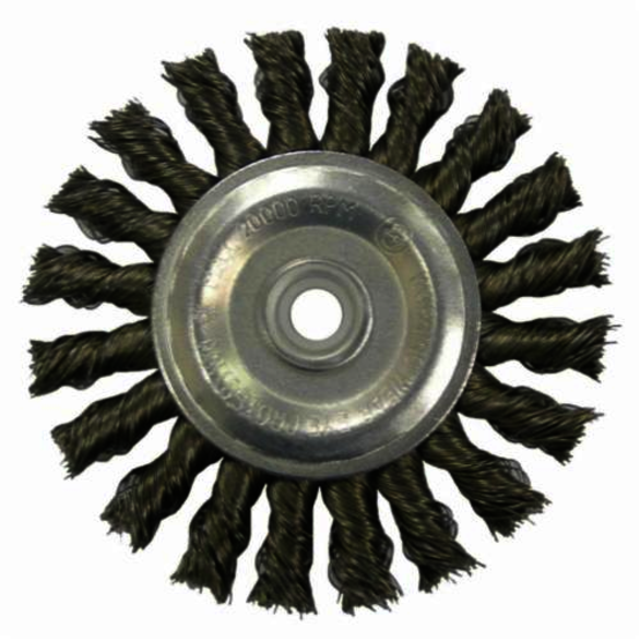 Vortec Pro 36226 Wide Face Wheel Brush, 4 in Dia Brush, 0.014 in Dia Standard/Twist Knot Filament/Wire, 1/2 to 3/8 in Arbor Hole