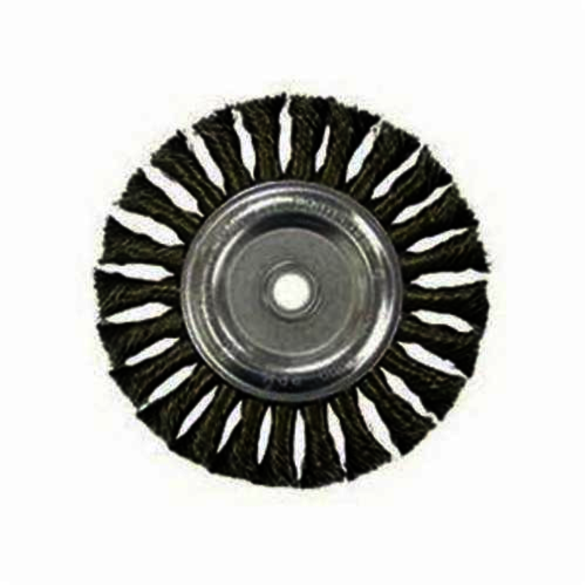 Vortec Pro 36227 Wide Face Wheel Brush, 6 in Dia Brush, 0.014 in Dia Standard/Twist Knot Filament/Wire, 1/2 to 5/8 in Arbor Hole
