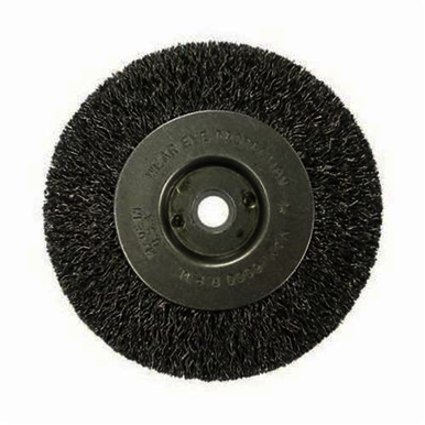 Vortec Pro 36262 Narrow Face Wheel Brush, 4 in Dia Brush, 0.014 in Dia Crimped Filament/Wire, 1/2 to 3/8 in Arbor Hole