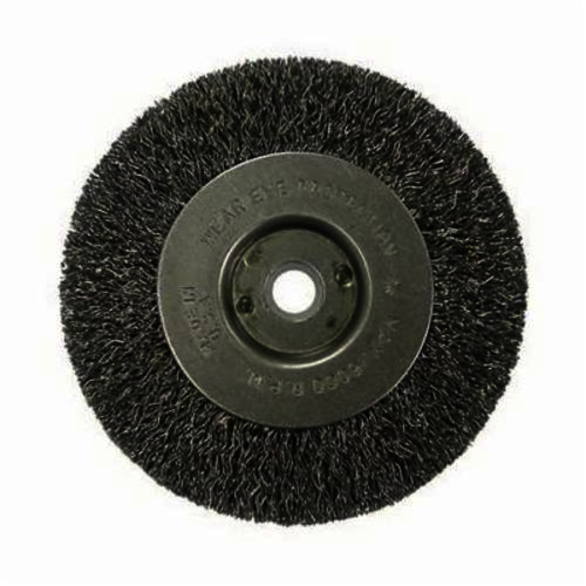 Vortec Pro 36262 Narrow Face Wheel Brush, 4 in Dia Brush, 0.014 in Dia Crimped Filament/Wire, 1/2 to 3/8 in Arbor Hole