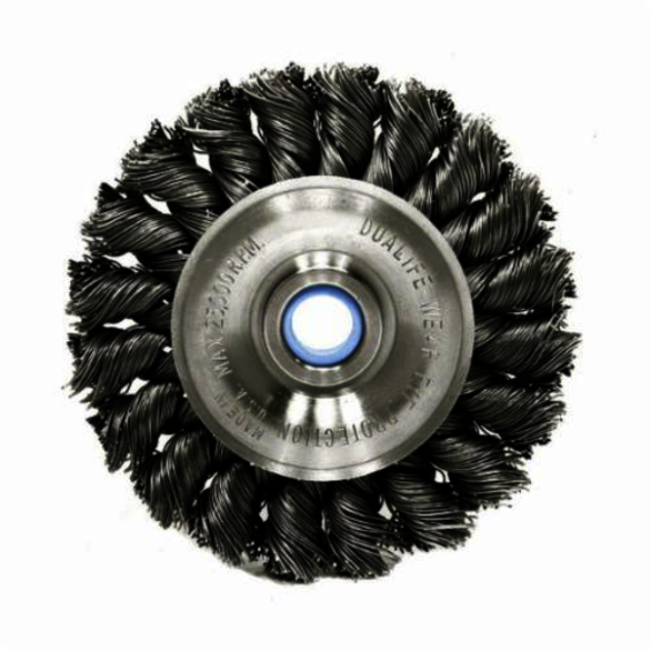 Vortec Pro 36290 Wide Face Wheel Brush, 3 in Dia Brush, 0.014 in Dia Standard/Twist Knot Filament/Wire, 1/2 to 3/8 in Arbor Hole