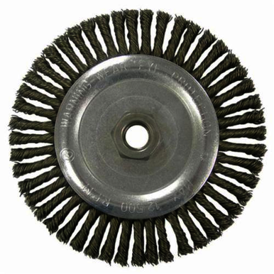 Vortec Pro 36295 Narrow Face Wheel Brush With Nut, 5 in Dia Brush, 0.02 in Dia Stringer Bead Knot Filament/Wire, 5/8-11 Arbor Hole