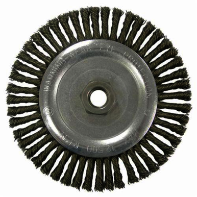 Vortec Pro 36296 Narrow Face Wheel Brush With Nut, 5 in Dia Brush, 0.02 in Dia Stringer Bead Knot Filament/Wire, 5/8-11 Arbor Hole