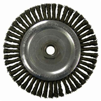 Vortec Pro 36297 Narrow Face Wheel Brush With Nut, 6-7/8 in Dia Brush, 0.02 in Dia Stringer Bead Knot Filament/Wire, 5/8-11 Arbor Hole