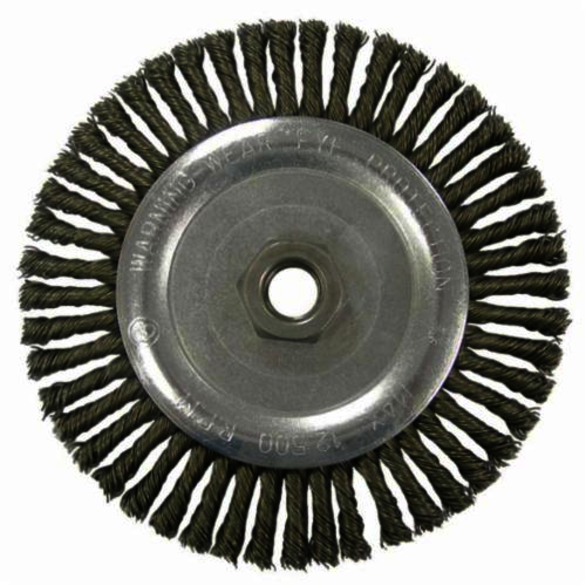 Vortec Pro 36297 Narrow Face Wheel Brush With Nut, 6-7/8 in Dia Brush, 0.02 in Dia Stringer Bead Knot Filament/Wire, 5/8-11 Arbor Hole