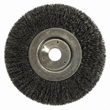 Weiler 01068 Narrow Face Wheel Brush, 6 in Dia Brush, 3/4 in W Face, 0.0118 in Dia Crimped Filament/Wire, 3/4 in Arbor Hole